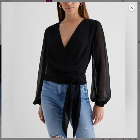 EXPRESS V NECK FAUX WRAP BLOUSE - Size Medium - Picture 1 of 4